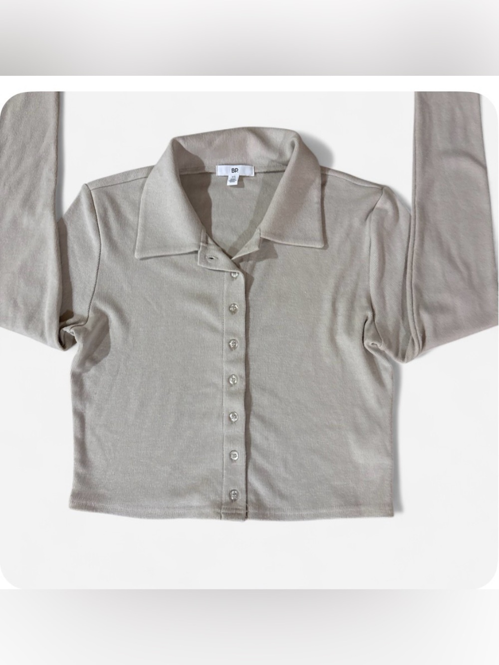 BP Northstorm Women's Button-Front Collared Top in Light Taupe